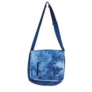 AHMIK Blue Denim Lightweight Crossbody Messenger Bag Silver Starbursts